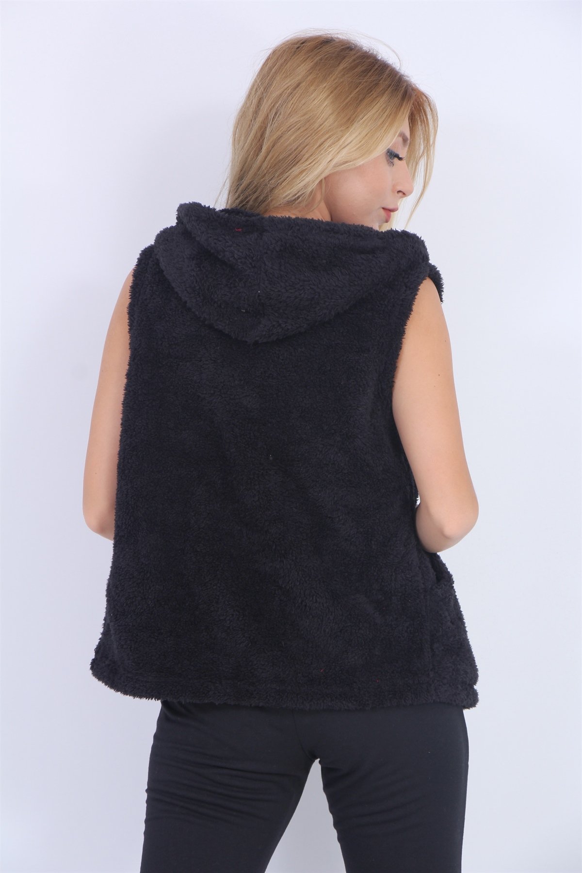 Kapşonlu Peluş Yelek 