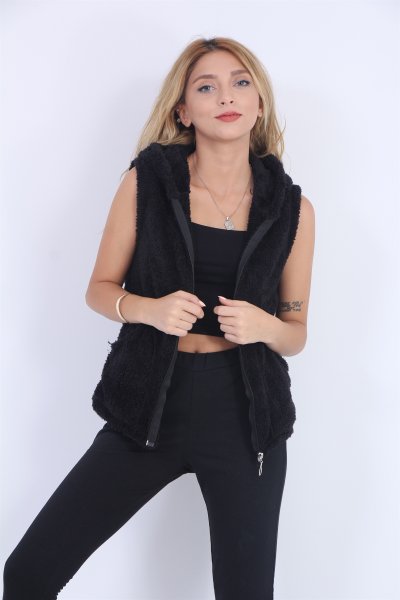 Kapşonlu Peluş Yelek