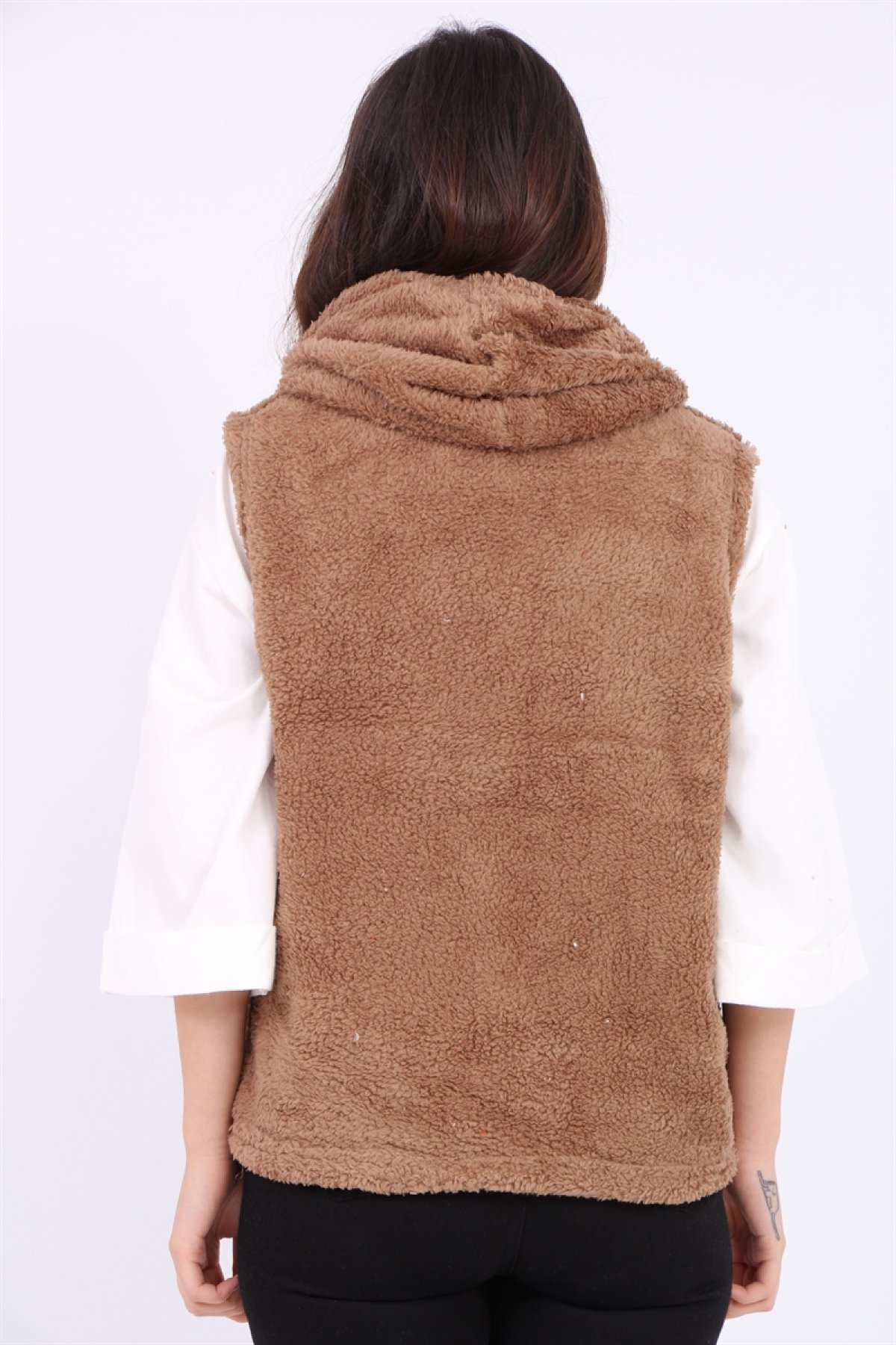 Kapşonlu Peluş Yelek 