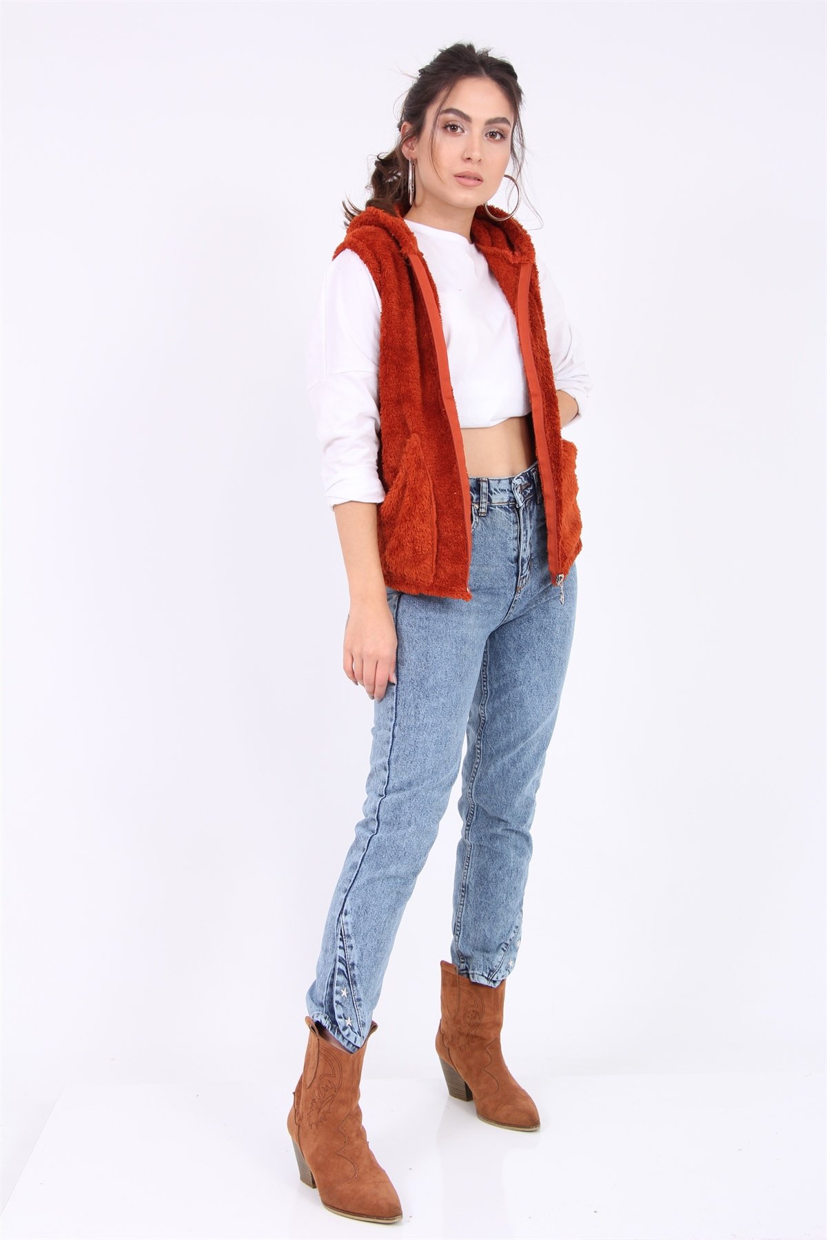 Kapşonlu Peluş Yelek 