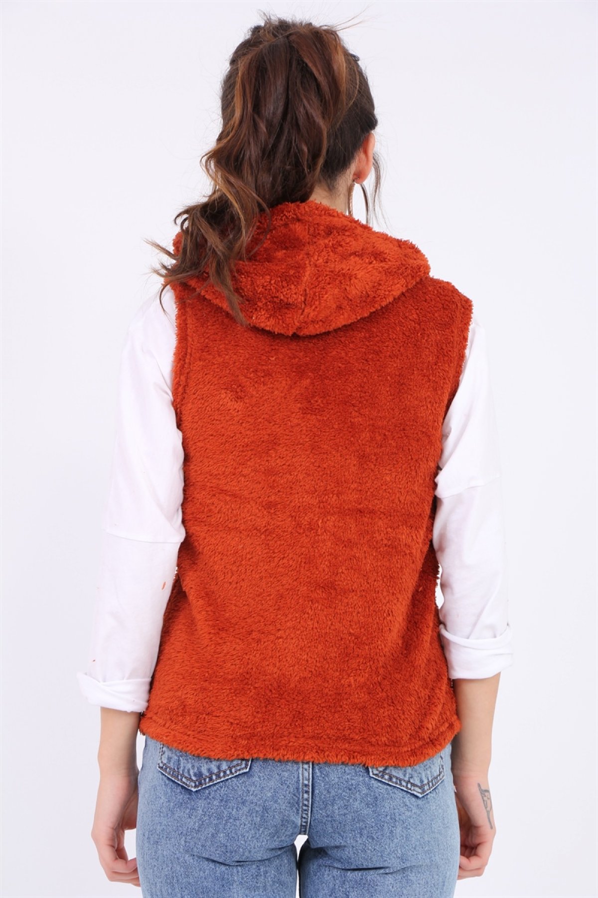 Kapşonlu Peluş Yelek 