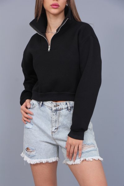 3 İPLİK FERMUARLI CROP SWEAT