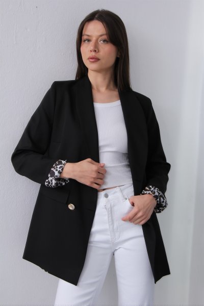 KOL LEOPAR DETAYLI CEKET