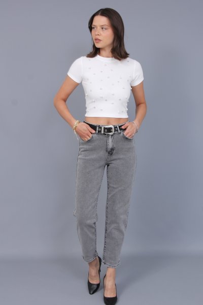 KEMERLİ MOM KOT PANTOLON