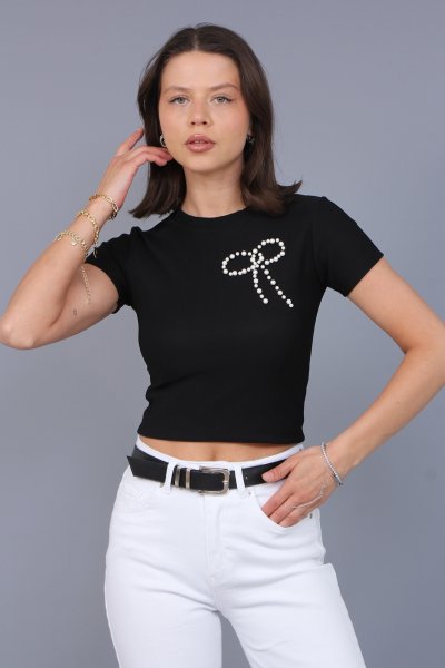 FİYONK İNCİLİ CROP BLUZ