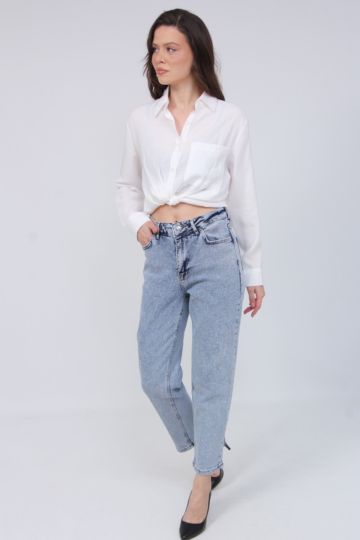 Taşlı Boyfrend Pantolon 