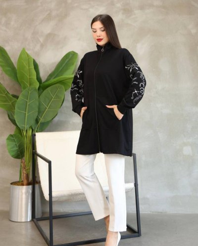 KOL NAKIŞLI MODEL KUMAŞ FERMARLI HIRKA