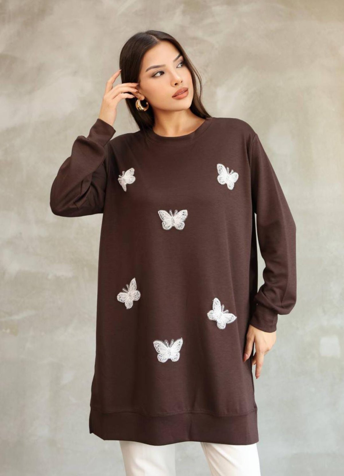 İnci İşlemeli Kelebel Tunik Model Kumaş 