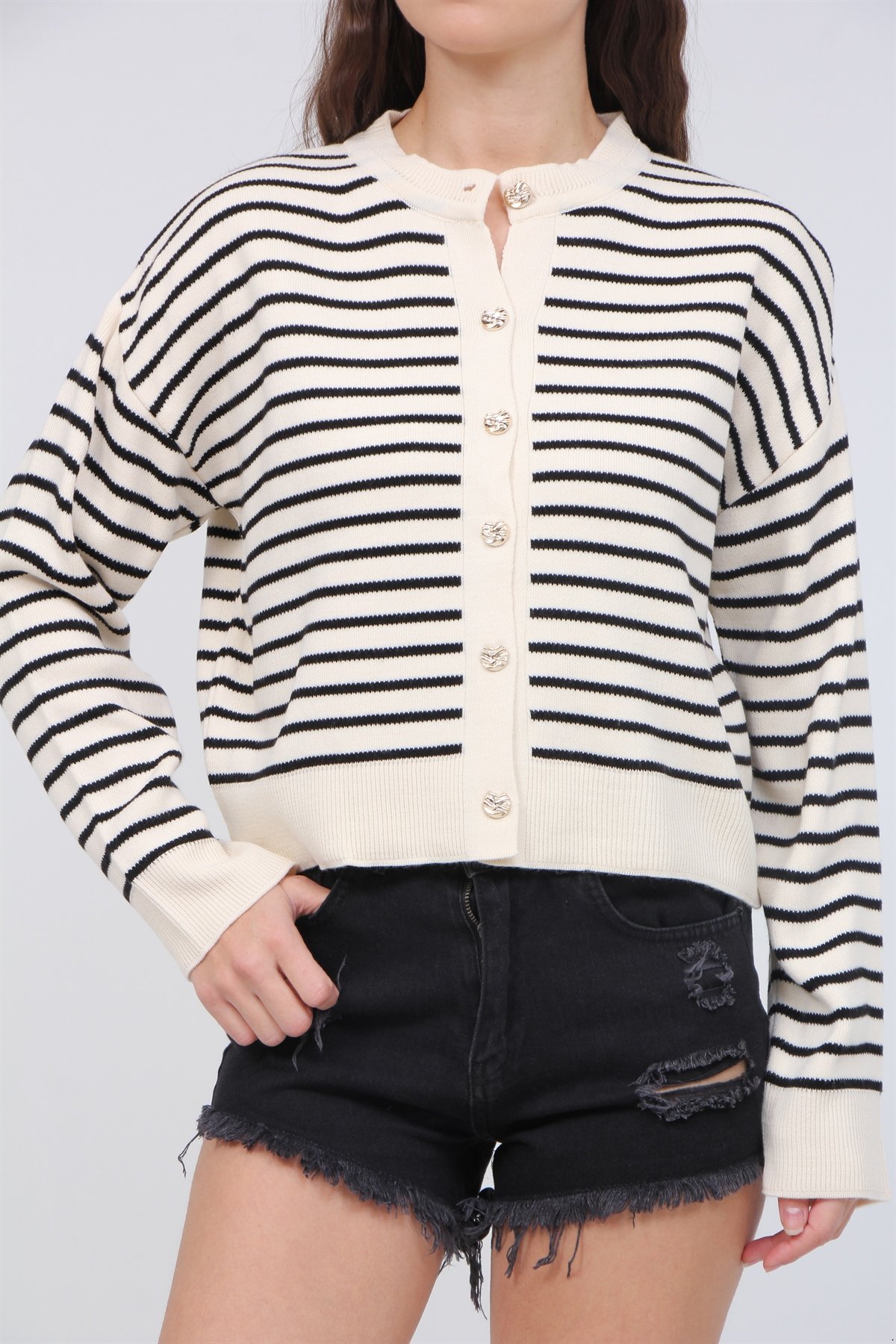 Çizgili Tiriko Hırka 