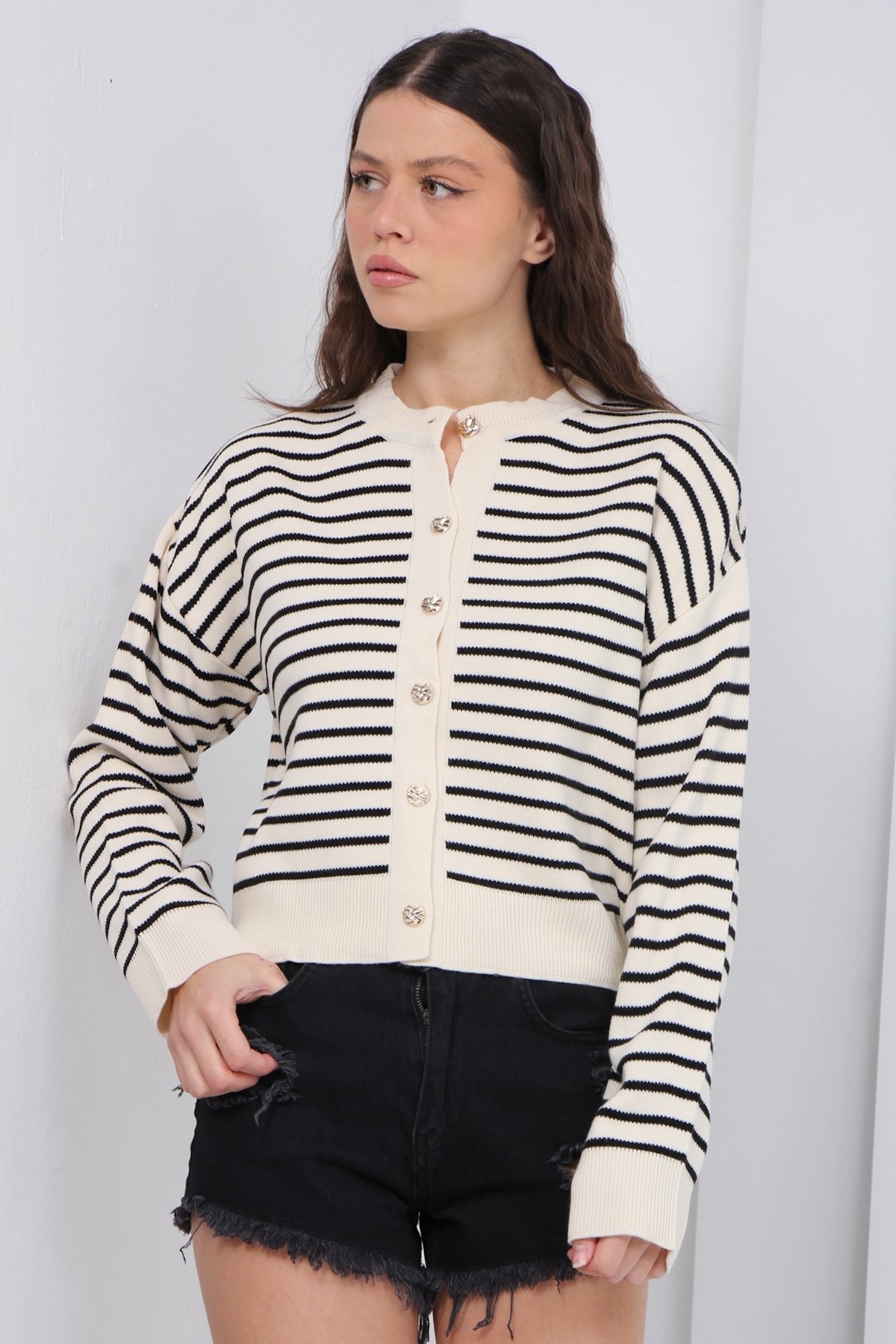 Çizgili Tiriko Hırka 