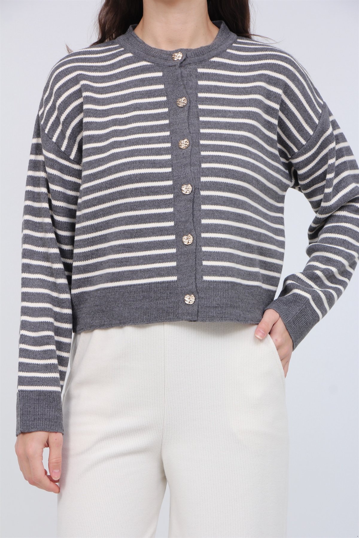 Çizgili Tiriko Hırka 