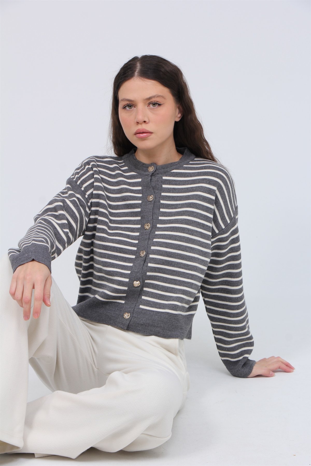 Çizgili Tiriko Hırka 