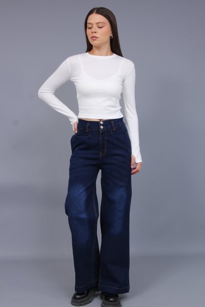 PİLELİ PALAZO LIKRALI  KOT PANTOLON
