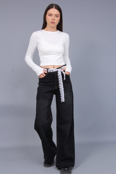 PİLELİ PALAZO LIKRALI  KOT PANTOLON