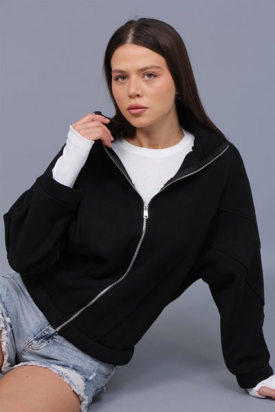 3 İPLİK CROP FERMUARLI SWEAT