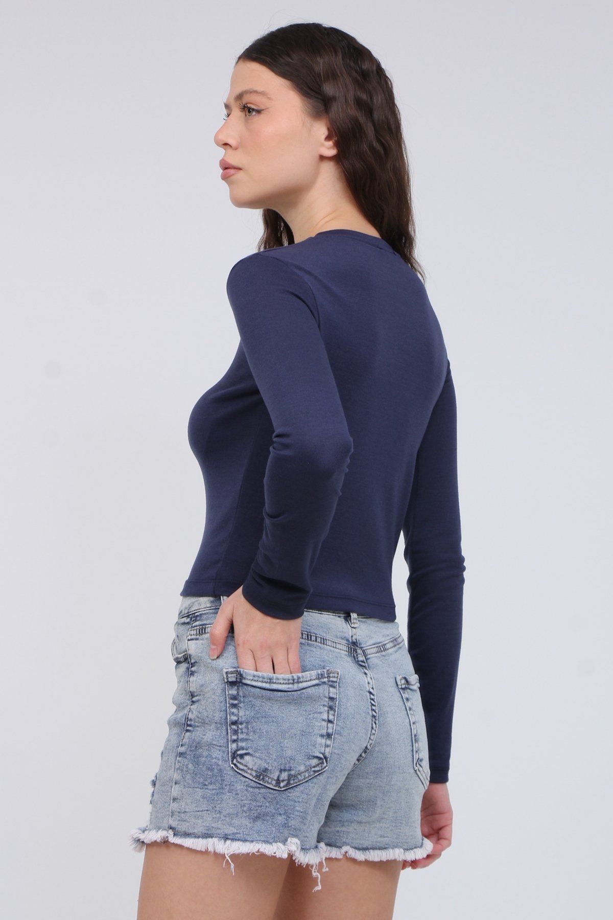 Bisiklet Yaka Model Kumaş Bluz 