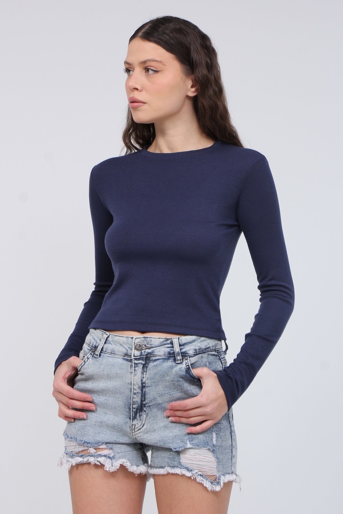 Bisiklet Yaka Model Kumaş Bluz 