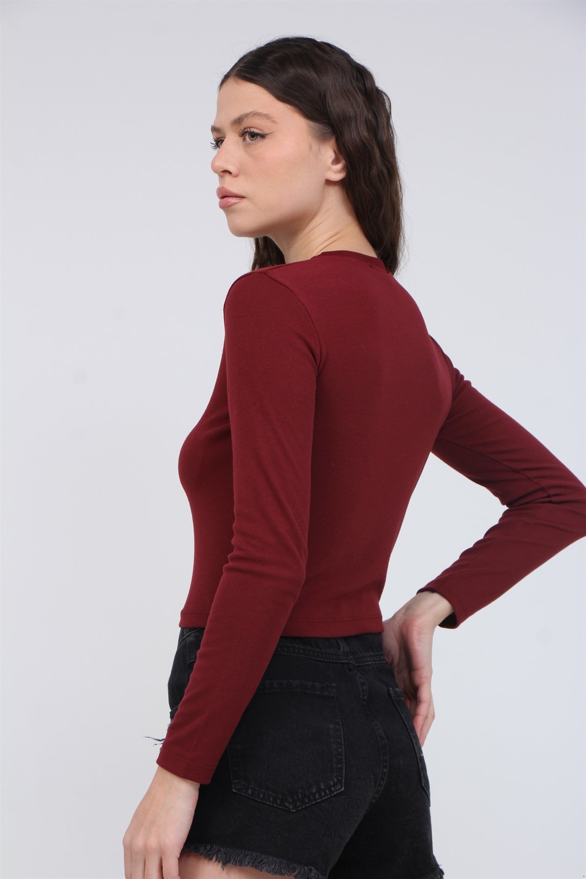 Bisiklet Yaka Model Kumaş Bluz 