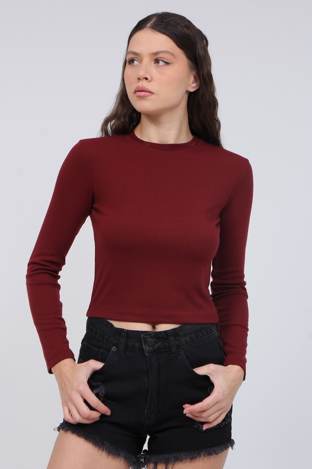 Bisiklet Yaka Model Kumaş Bluz 