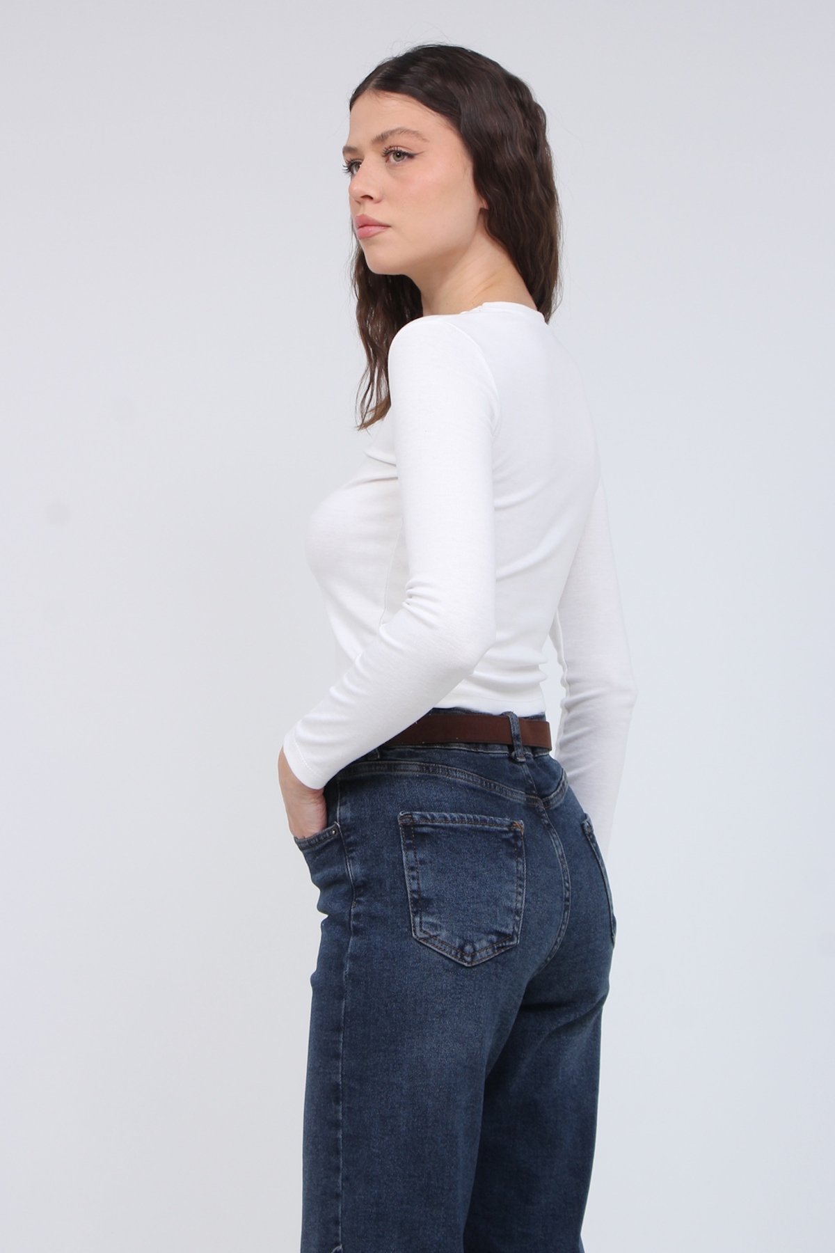 Bisiklet Yaka Model Kumaş Bluz 