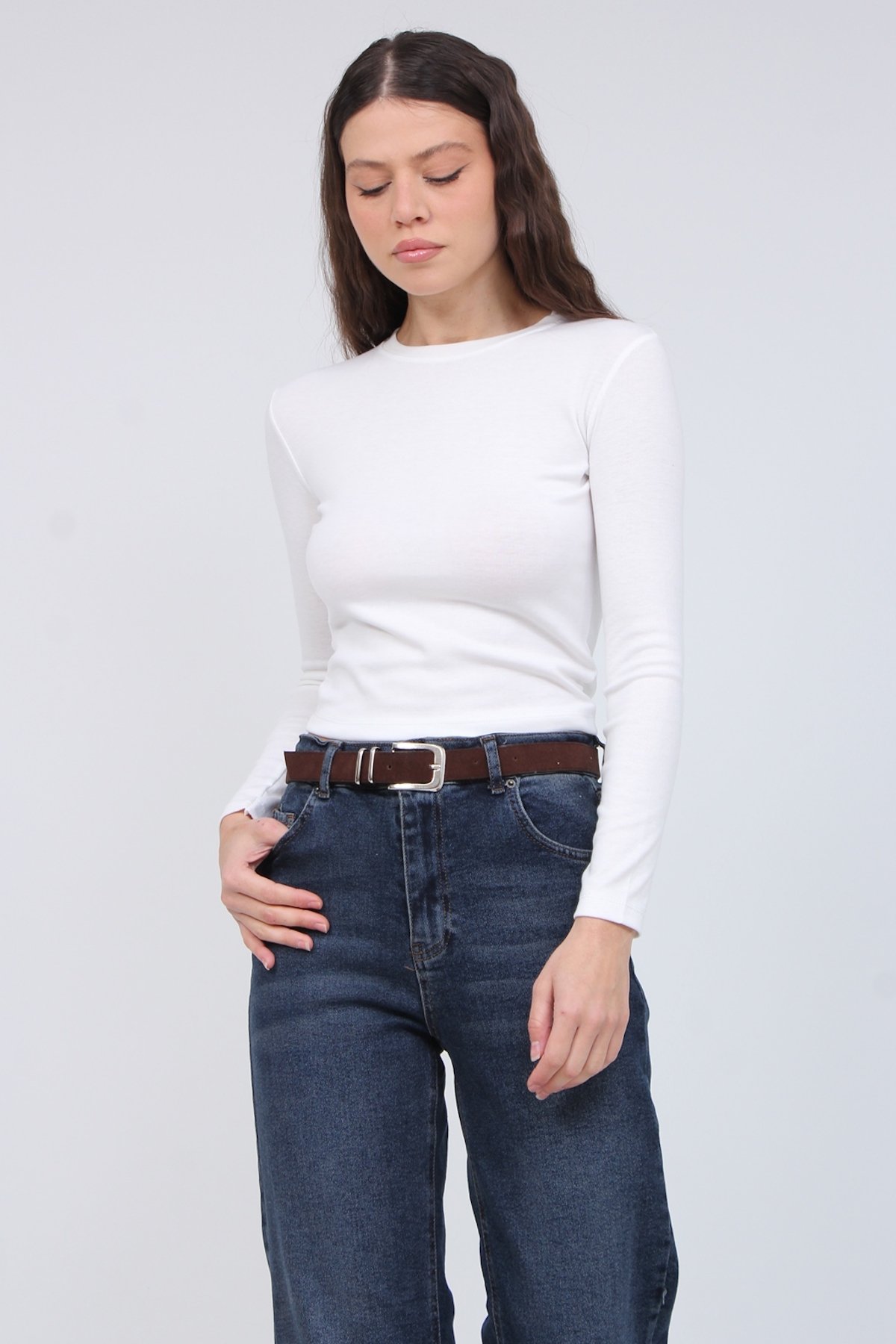 Bisiklet Yaka Model Kumaş Bluz 