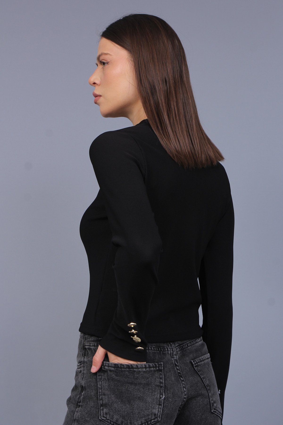 Kol Düğmeli Ottoman Kumaş Bluz 