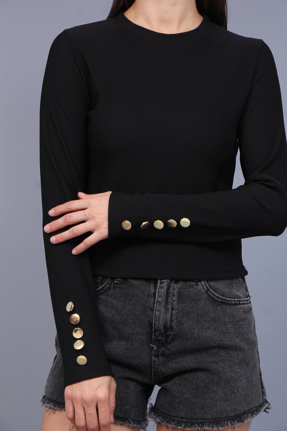 Kol Düğmeli Ottoman Kumaş Bluz 