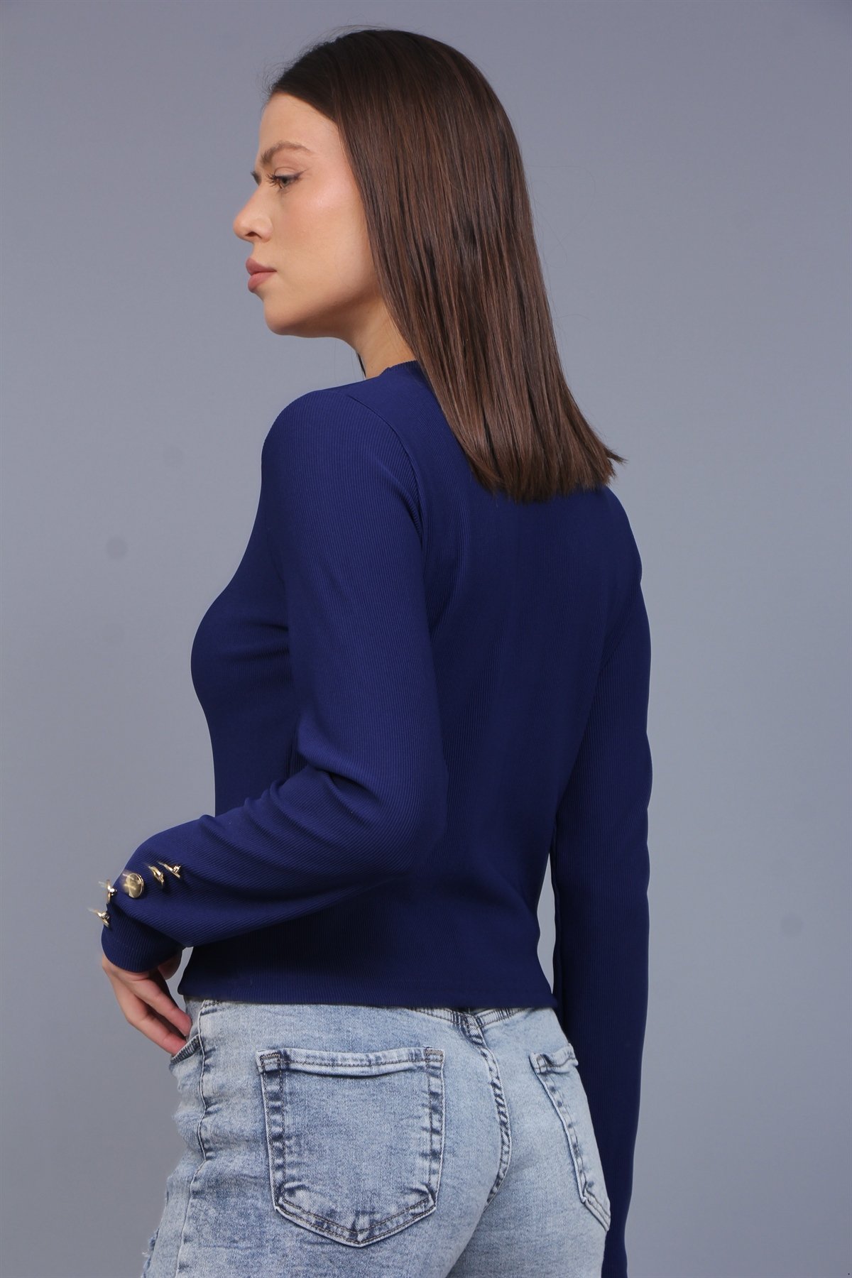 Kol Düğmeli Ottoman Kumaş Bluz 