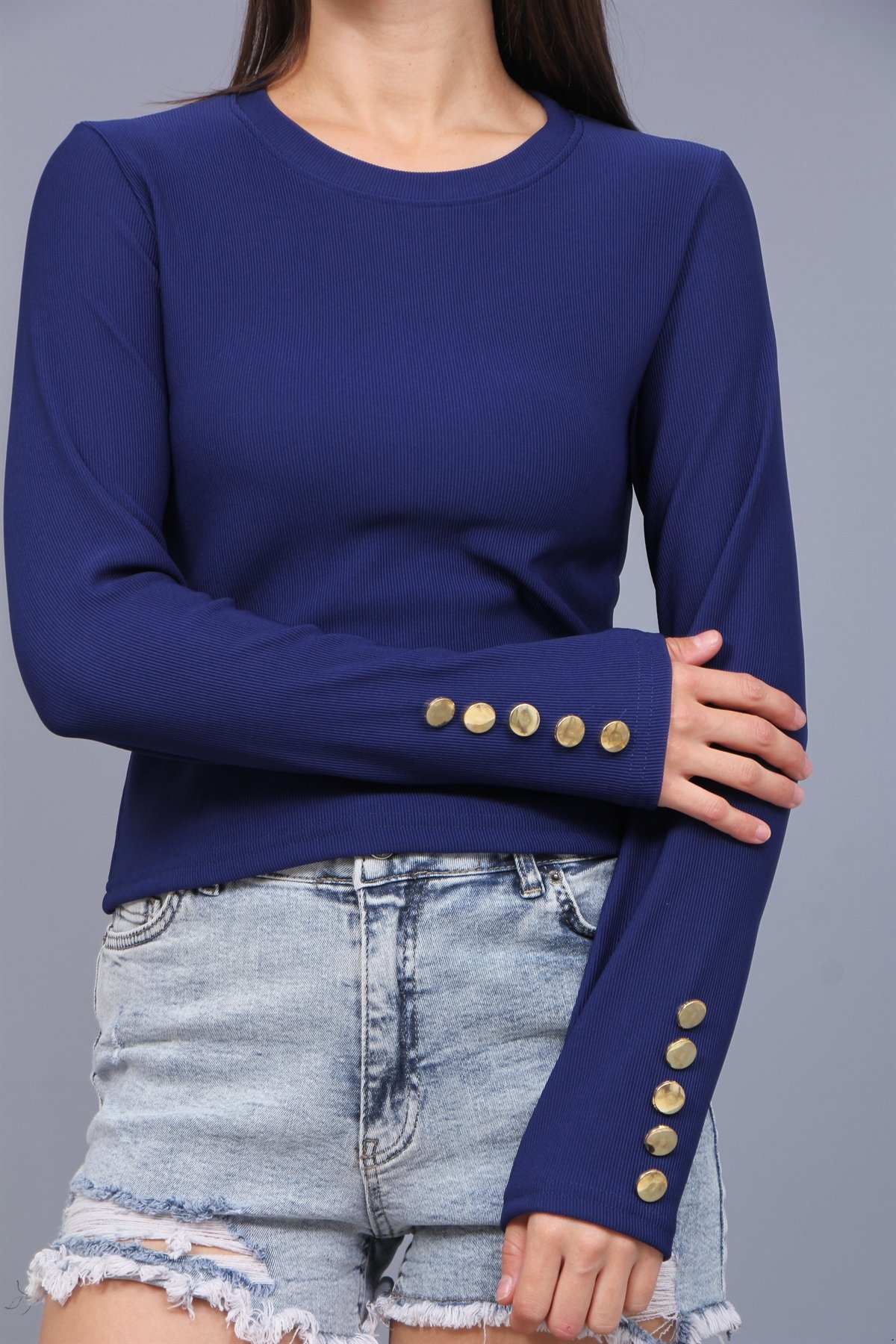 Kol Düğmeli Ottoman Kumaş Bluz 