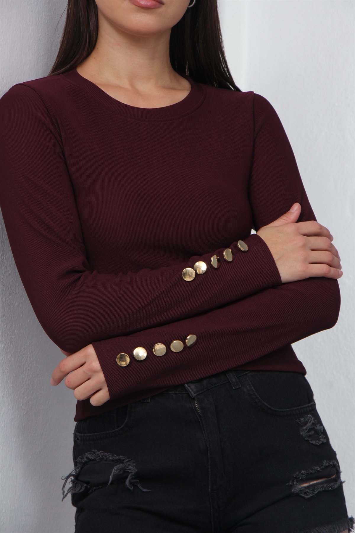 Kol Düğmeli Ottoman Kumaş Bluz 