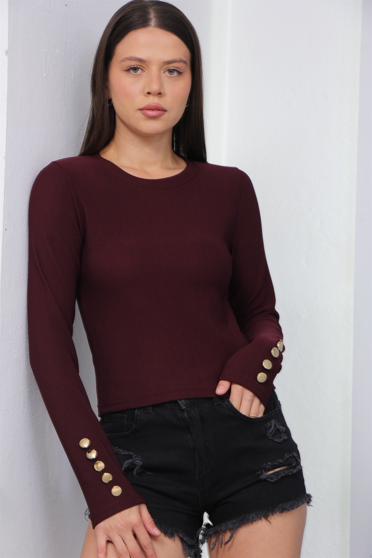 Kol Düğmeli Ottoman Kumaş Bluz 