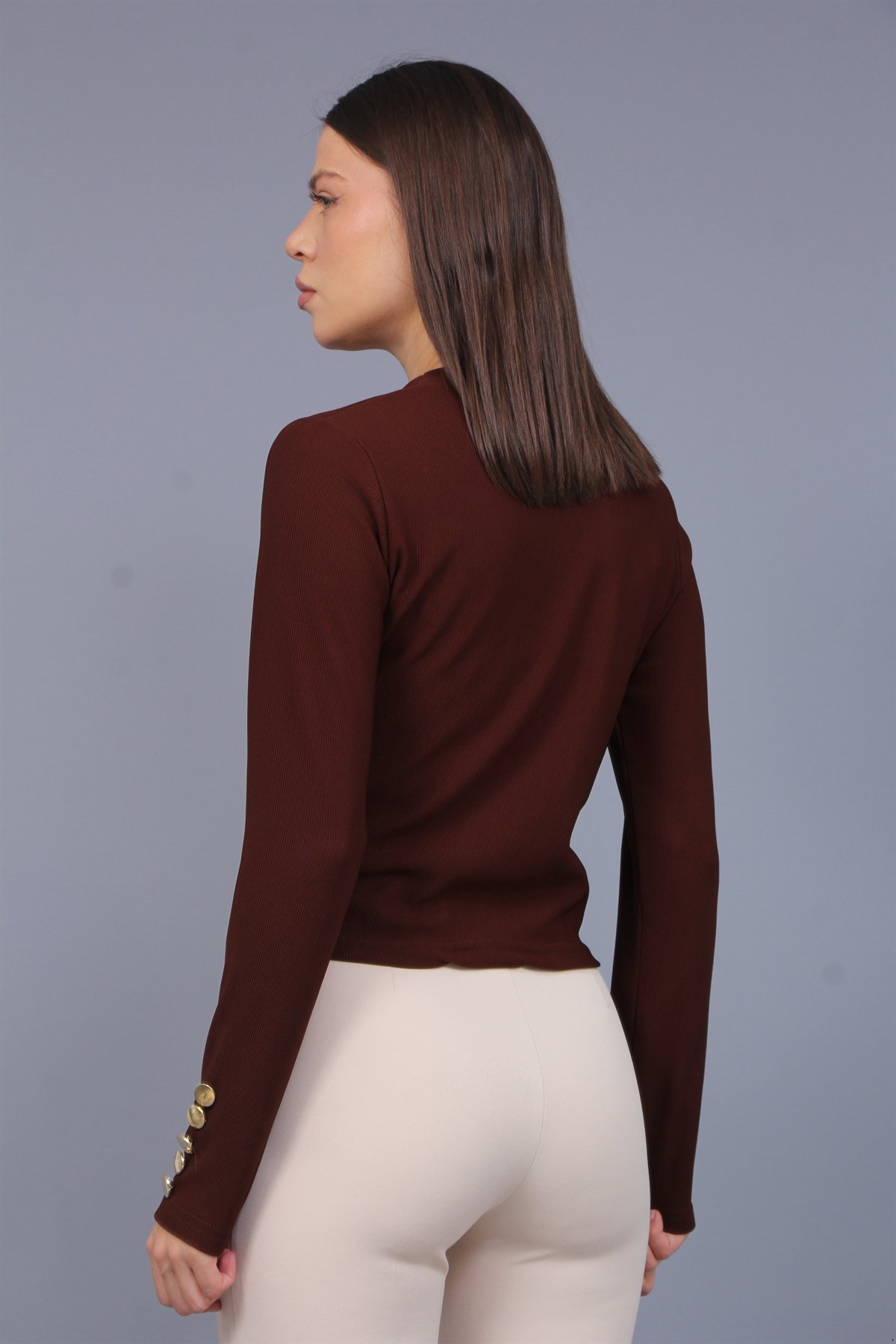 Kol Düğmeli Ottoman Kumaş Bluz 