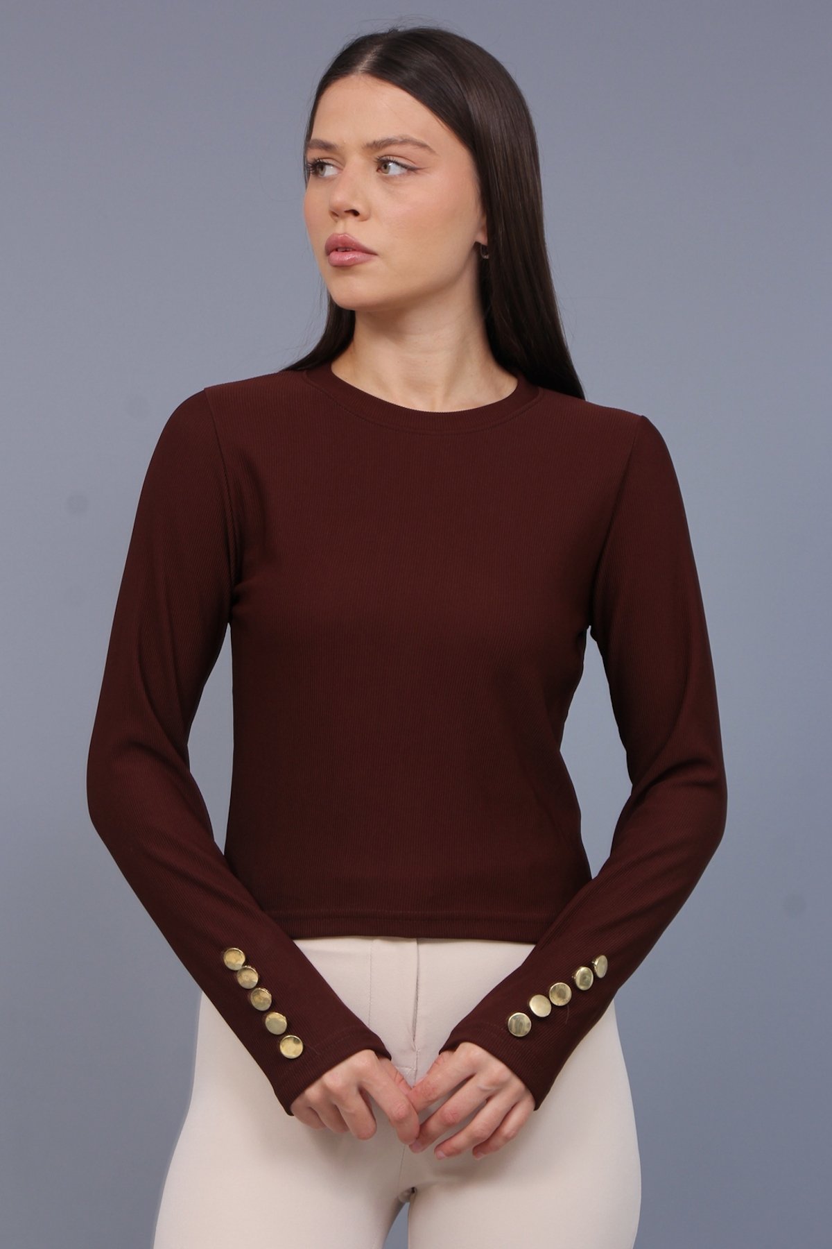 Kol Düğmeli Ottoman Kumaş Bluz 