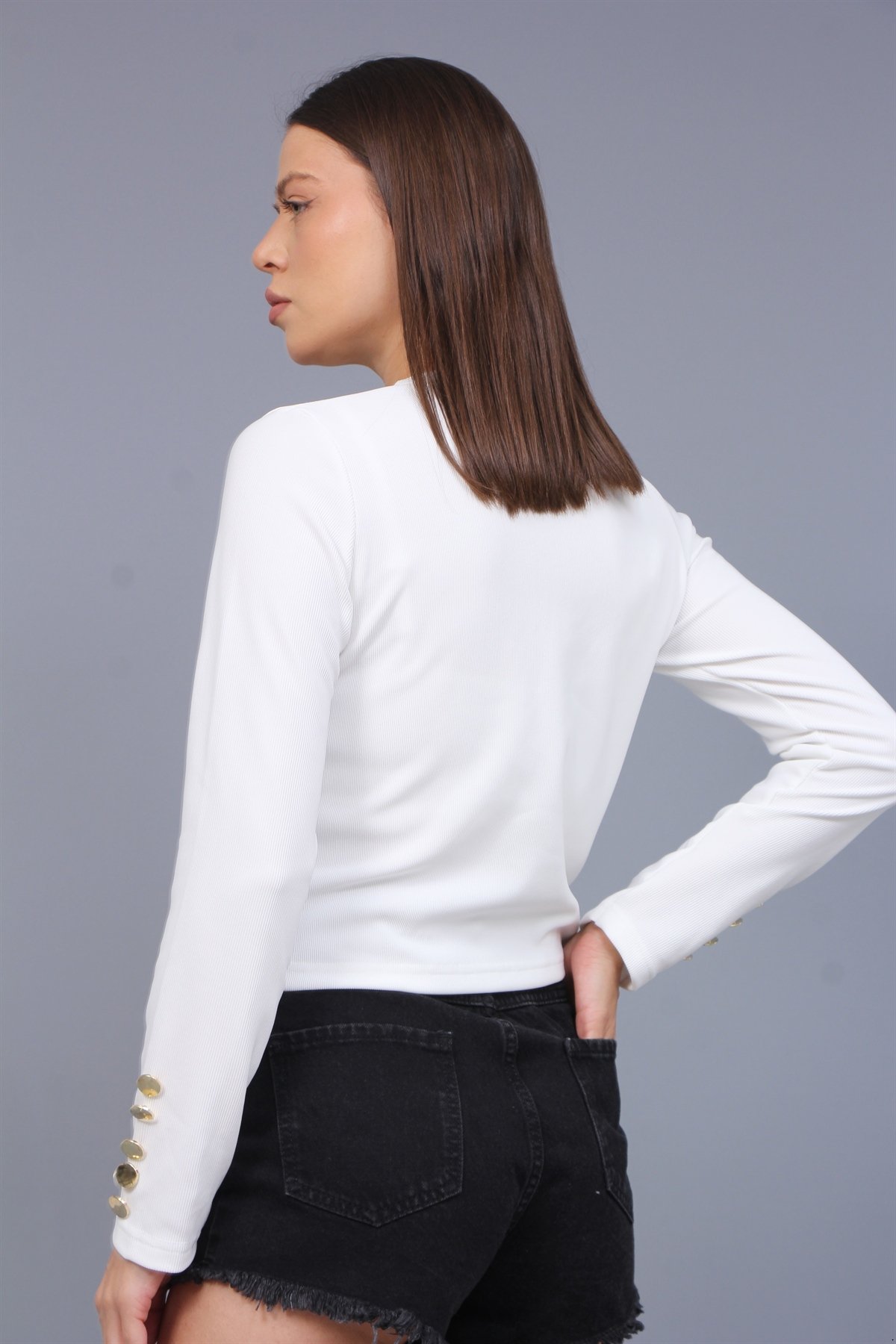 Kol Düğmeli Ottoman Kumaş Bluz 