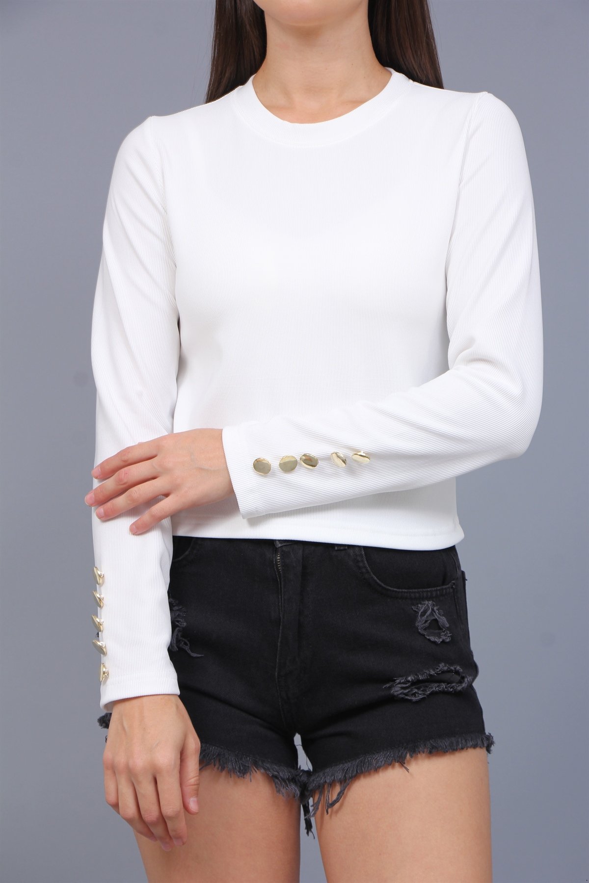 Kol Düğmeli Ottoman Kumaş Bluz 