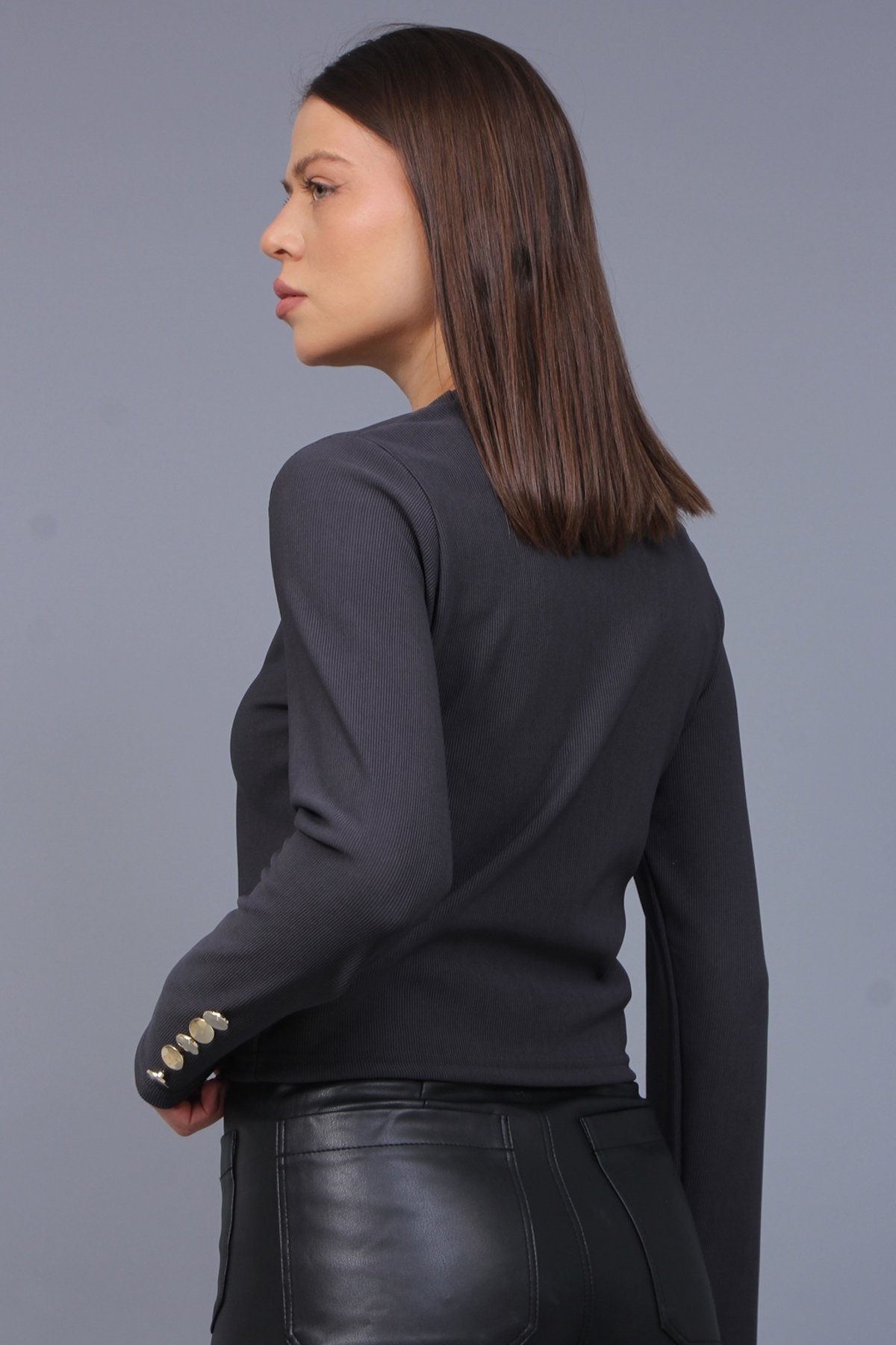 Kol Düğmeli Ottoman Kumaş Bluz 