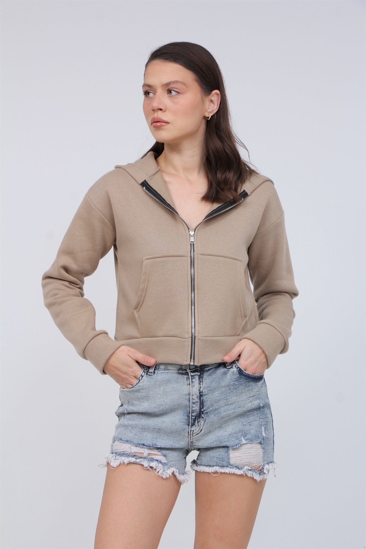 Fermuarlı Crop Sweat 