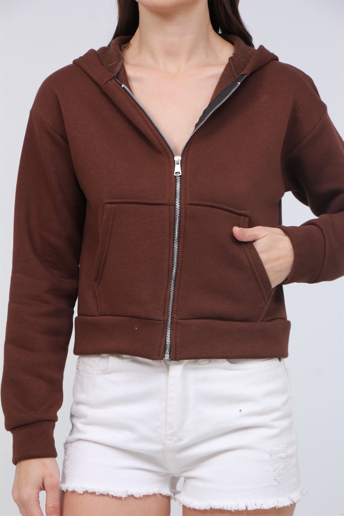 Fermuarlı Crop Sweat 