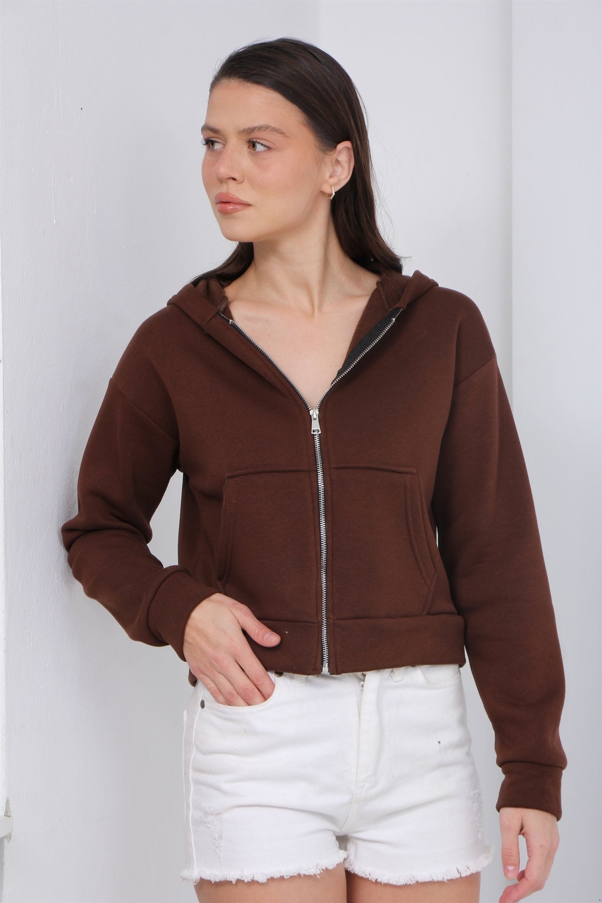 Fermuarlı Crop Sweat 