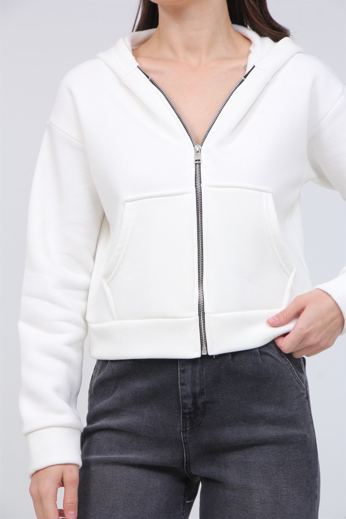 Fermuarlı Crop Sweat 