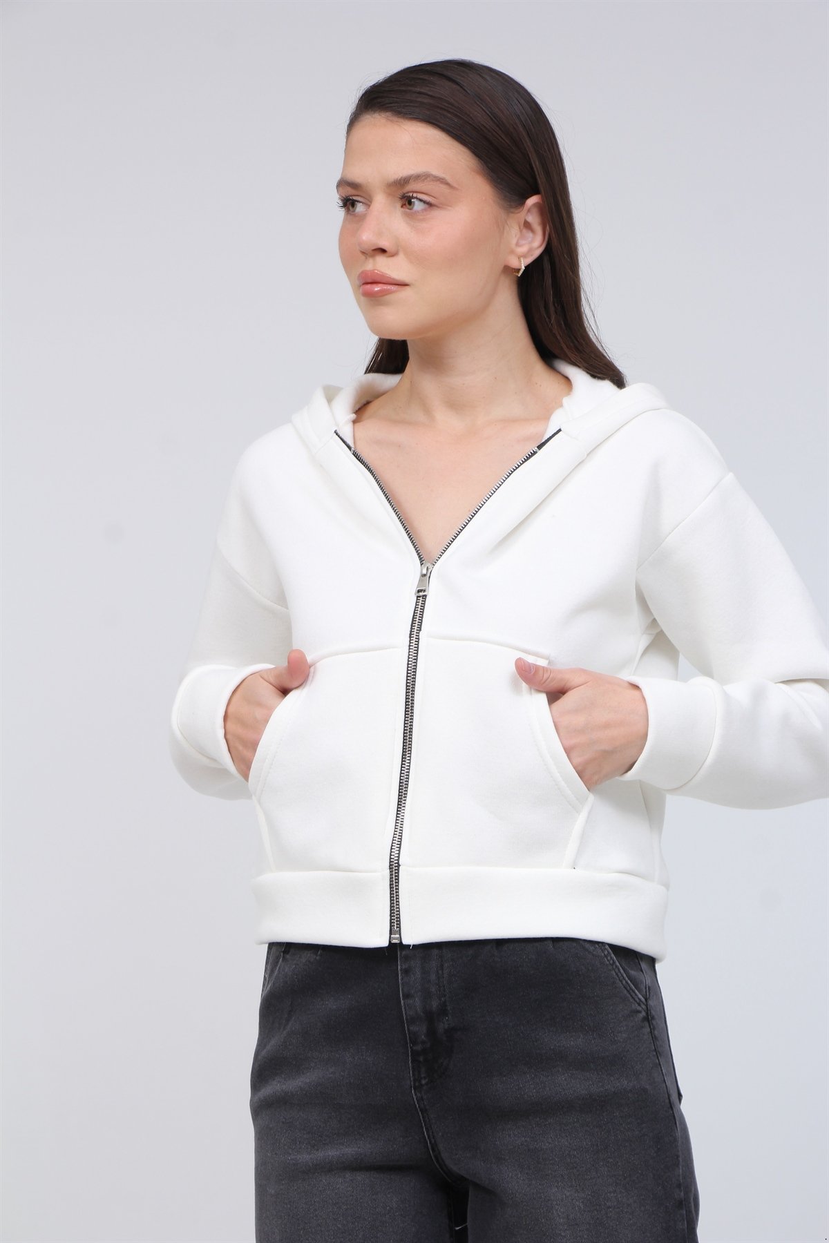 Fermuarlı Crop Sweat 