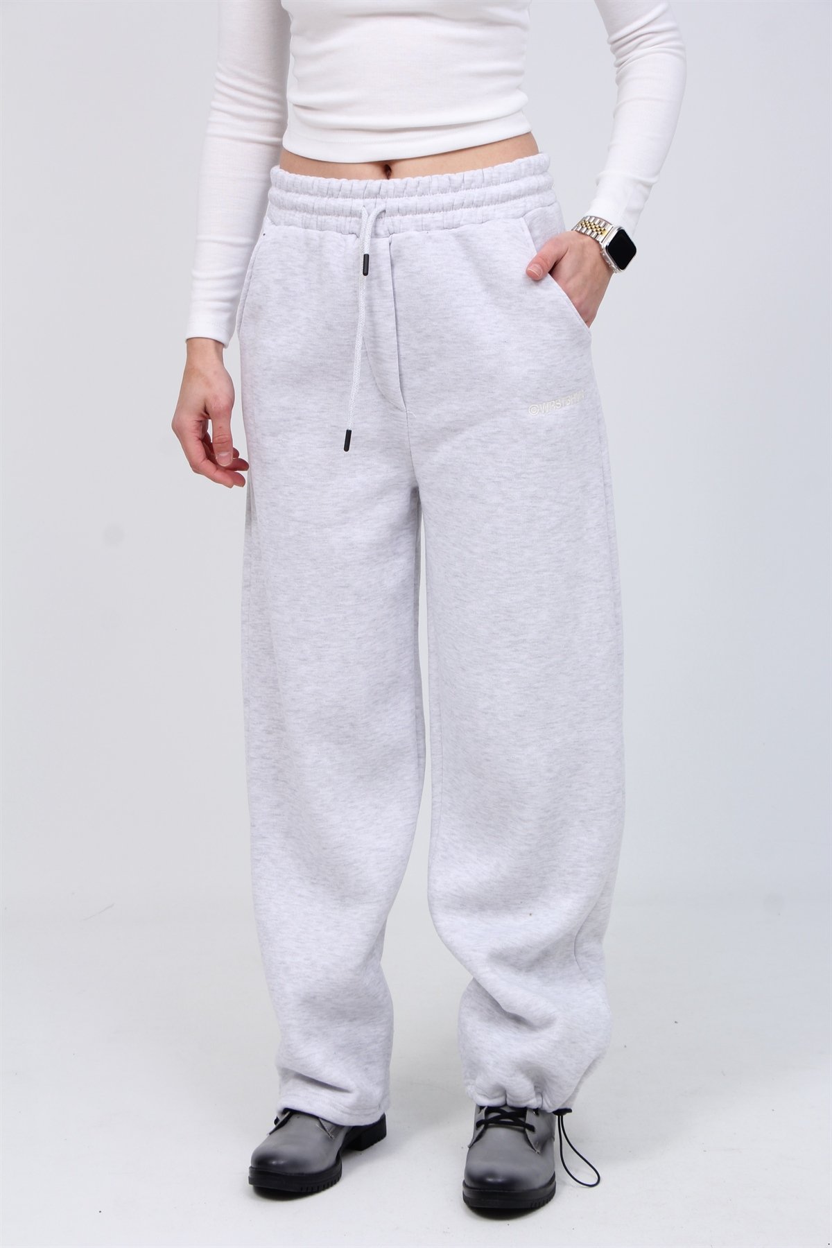 Wrstbhvr Yazılı 3 İplik Şardonlu Bol Paça Eşofman 