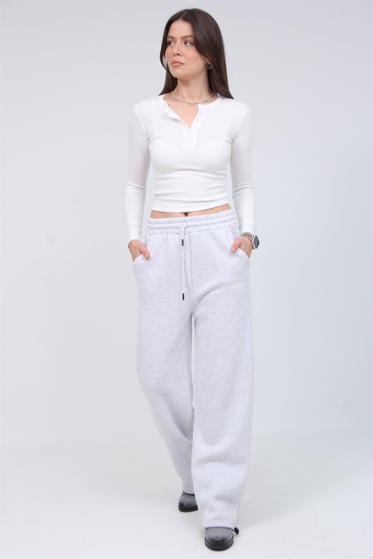 Wrstbhvr Yazılı 3 İplik Şardonlu Bol Paça Eşofman 