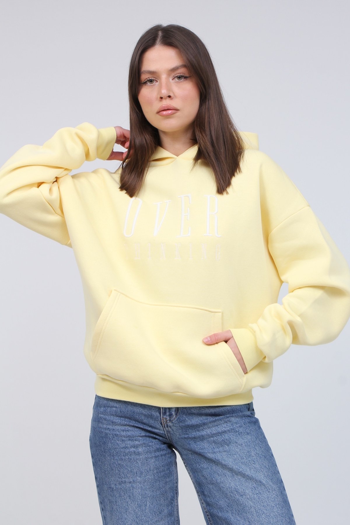 Over Yazılı 3 İplik Şardonlu Sweat 