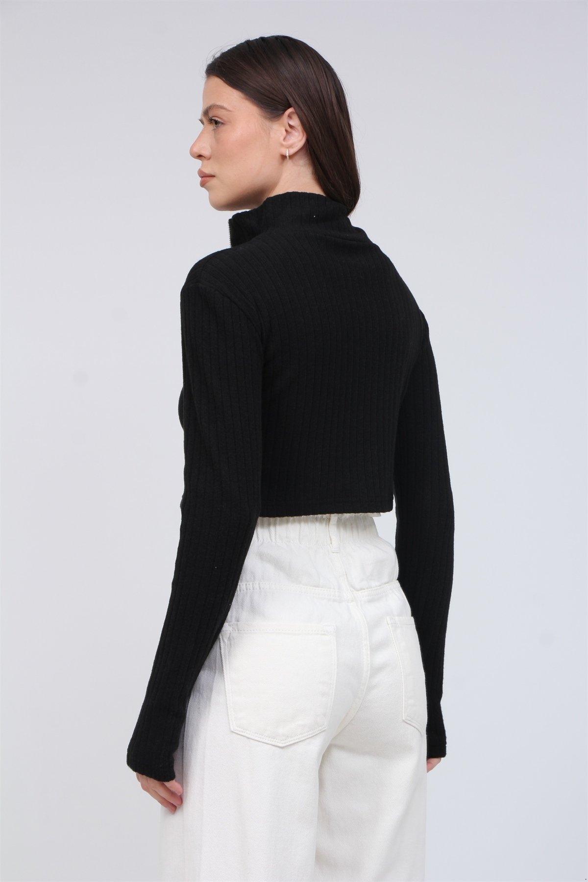 Fermuarlı Crop Hırka 