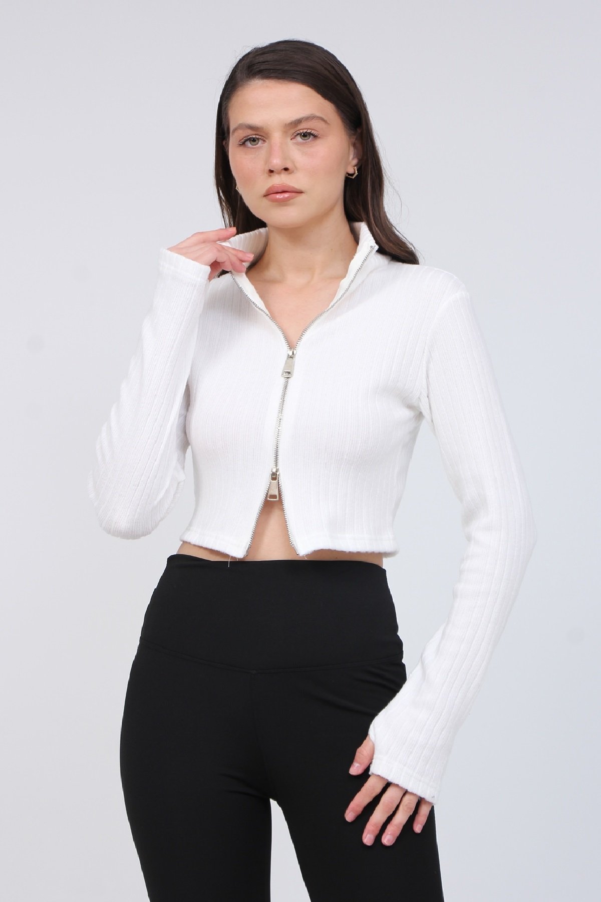 Fermuarlı Crop Hırka 