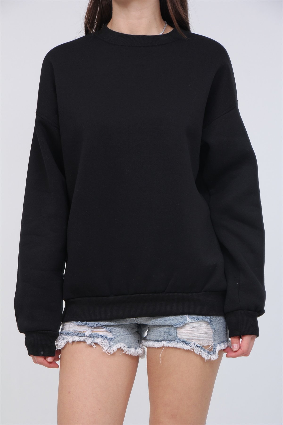 Bisiklet Yaka 3 İplik Şardonlu Sweat 