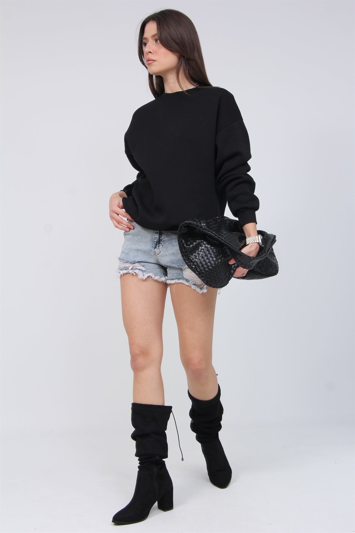 Bisiklet Yaka 3 İplik Şardonlu Sweat 