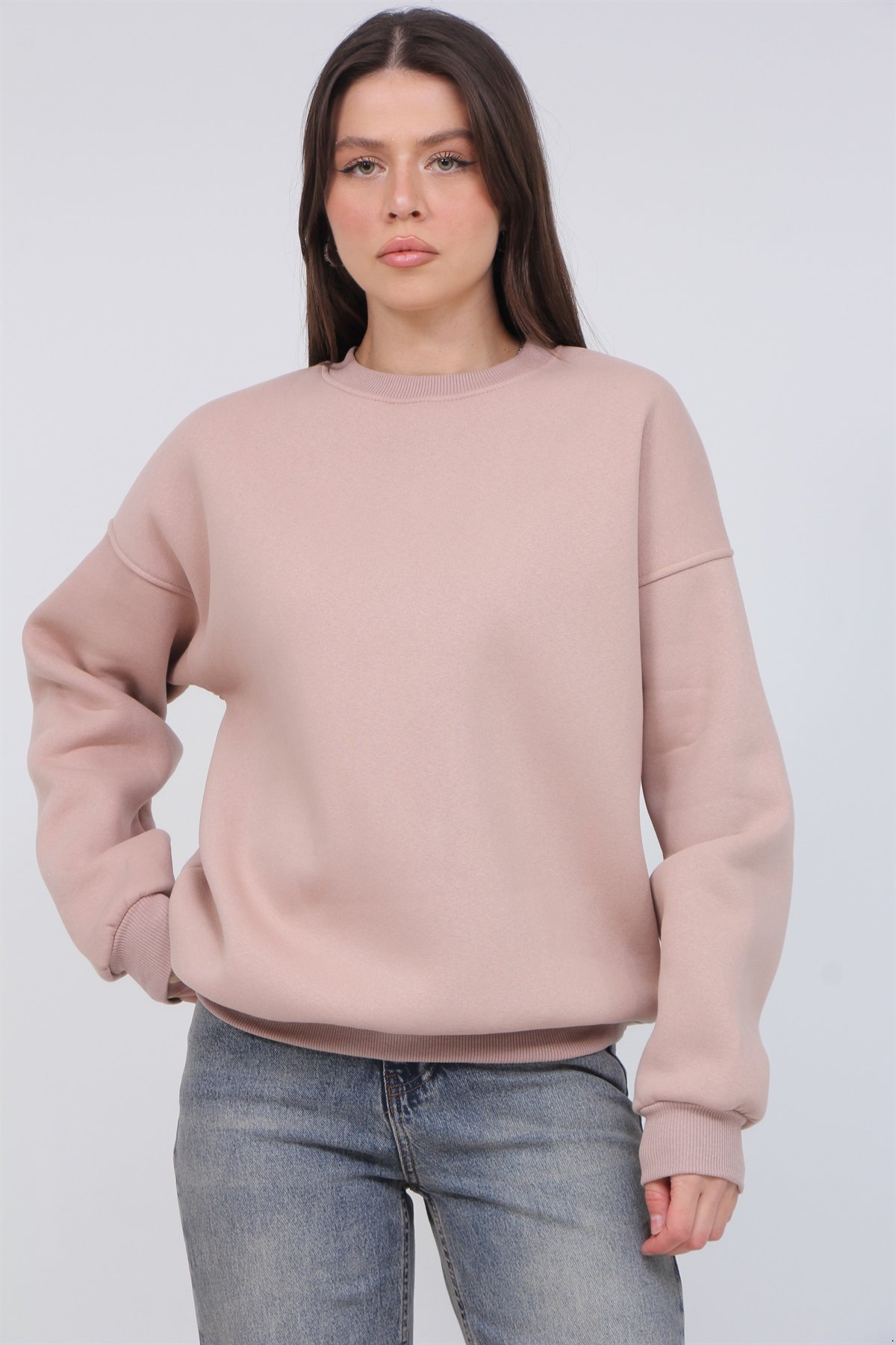 Bisiklet Yaka 3 İplik Şardonlu Sweat 