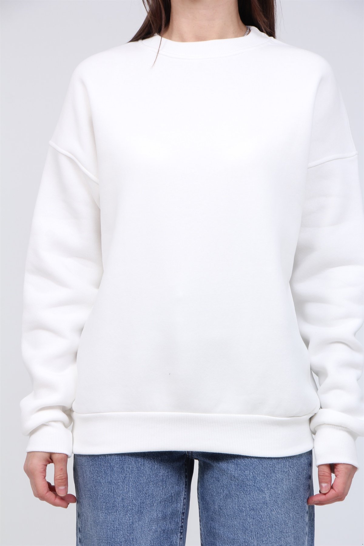 Bisiklet Yaka 3 İplik Şardonlu Sweat 